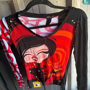 Custo Barcelona Women's Graphic Long Sleeve Top - Black, Red, and Orange